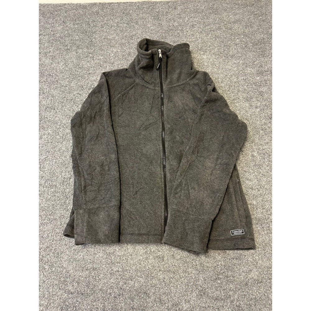 Calvin Klein Jacket Womens Size M Gray Fleece Full Zip Athleisure Mock Neck Logo